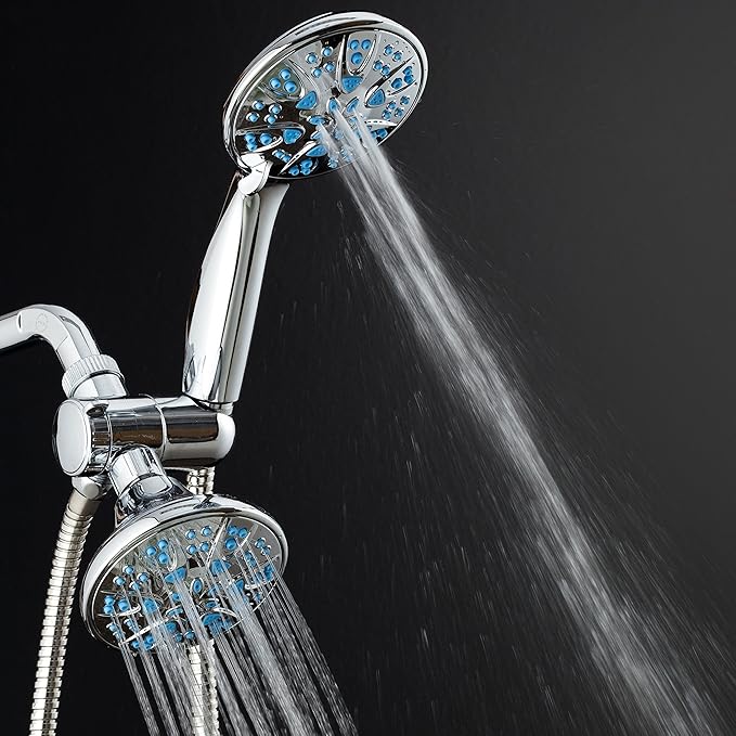 AquaDance Antimicrobial/Anti-Clog High-Pressure 30-setting Dual Head Combination Shower with Microban Nozzle Protection From Growth of Mold, Mildew & Bacteria for a Healthier Shower – Aqua Blue