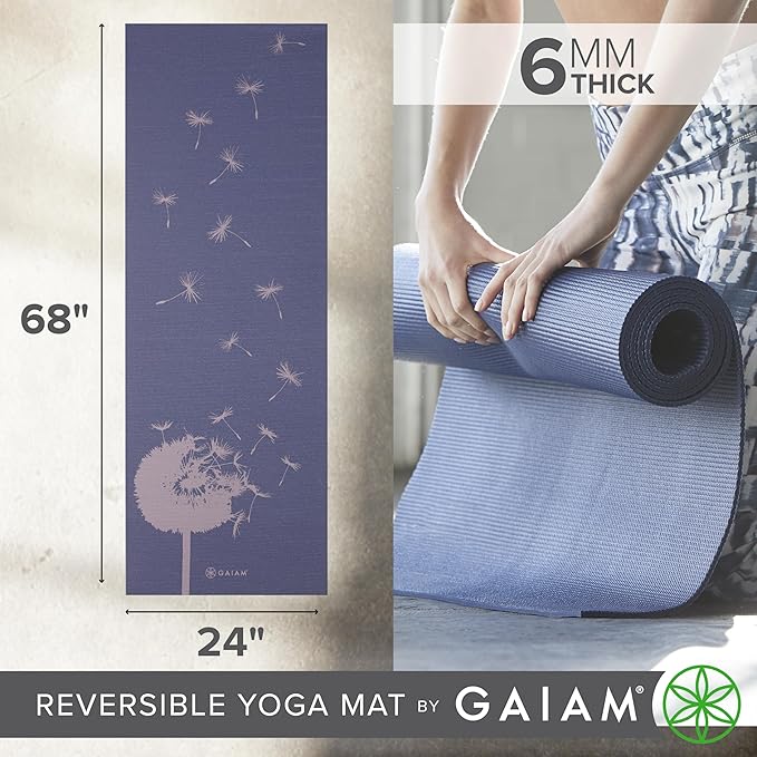 Gaiam Yoga Mat - Premium 6mm Print Reversible Extra Thick Non Slip Exercise & Fitness Mat for All Types of Yoga, Pilates & Floor Workouts (68" x 24" x 6mm Thick)-FlexoryFit
