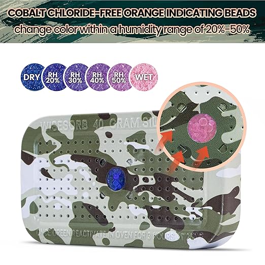 8Pcs 40g Rechargeable Gun Safe Dehumidifier, Blue to Pink Color Indicating Silica Gel Desiccant Canister - Camouflage, Desiccant Moisture Absorbs for Storage