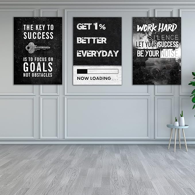Yetaryy Motivational Poster Inspirational Wall Art 3 Pieces Canvas Painting Lion Artwork for Living Room Office Modern Home Decor Prints Pictures Wall Decor Framed Ready to Hang [48''Wx 24''H]-FlexoryFit