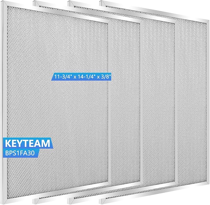 4 Pack-BPS1FA30 Range Hood Filter-11-3/4" x 14-1/4" x 3/8" -Aluminum Mesh Filter-Exact Fit Bro.an QS1 30" Nu.tone WS1 QS2 Range Hood Replaces 99010299 BPS2FA30 99010305 S99010305 AP3378953 by Keyteam