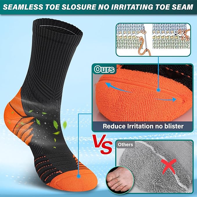 Hylaea Compression Running Socks for men, Coolmax Anti-Blister Cushion Crew Socks for Athletic, Moisture Wicking & Seamless-FlexoryFit