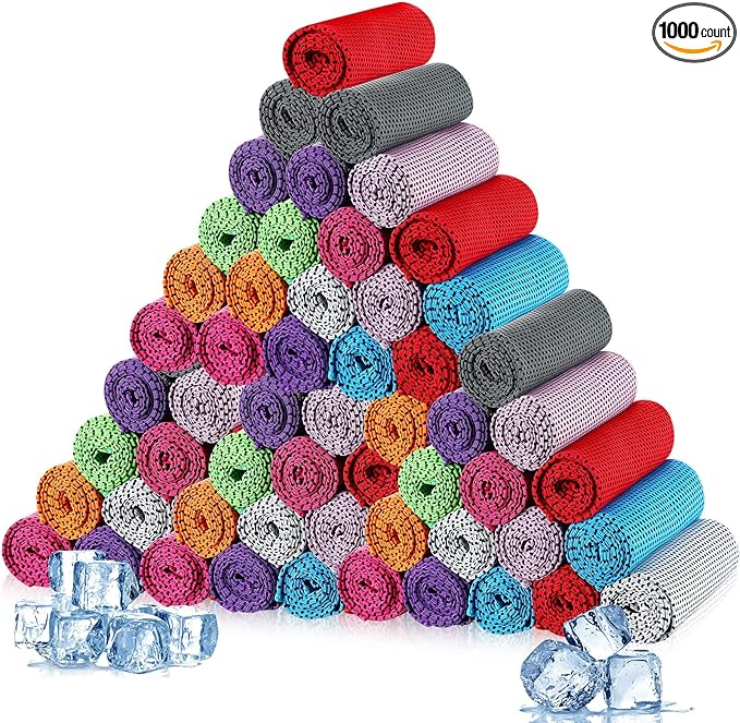 Maitys 1000 Pcs Cooling Towel Bulk, 32 x 12 Inch Microfiber Ice Towel for Neck and Face Cold Soft Breathable Sport Neck Wraps for Hot Weather Athletes Gym Yoga Camping Workout-FlexoryFit