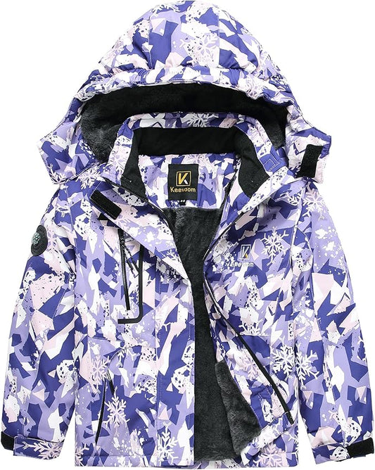 Keevoom Girl's Ski Jacket Winter Warm Thick Snow Coat Windproof Kids Outdoor Hooded Jackets-FlexoryFit
