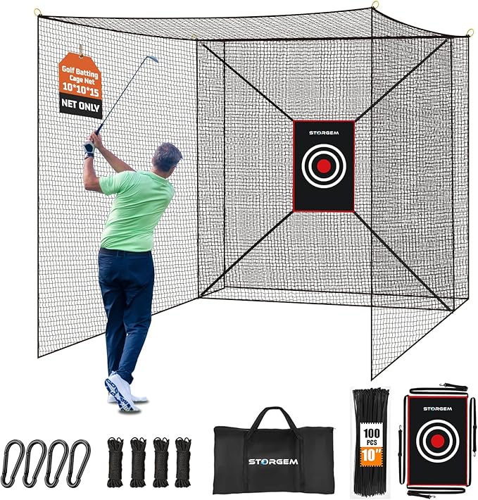 Storgem Golf Batting Cage Net with Extra Striking Net, Net Only, Heavy Duty Golf Hitting Practice Net, Backyard Batting Cage for Sports Training