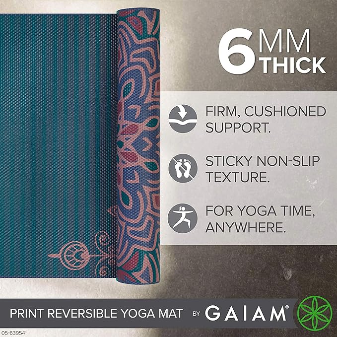 Gaiam Yoga Mat - Premium 6mm Print Reversible Extra Thick Non Slip Exercise & Fitness Mat for All Types of Yoga, Pilates & Floor Workouts (68" x 24" x 6mm Thick)-FlexoryFit