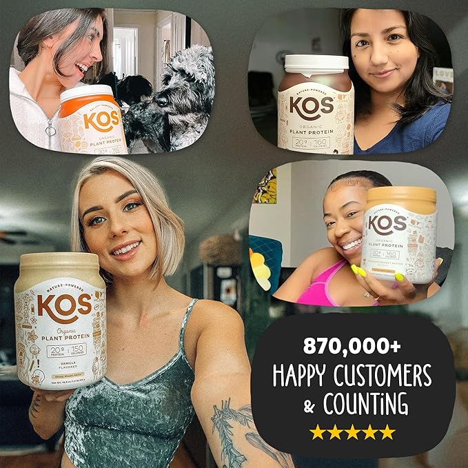 KOS Vegan Protein Powder Erythritol Free, Vanilla USDA Organic - Pea Protein Blend, Plant Based Superfood Rich in Vitamins & Minerals - Keto, Dairy Free - Meal Replacement for Women & Men, 28 Servings-FlexoryFit