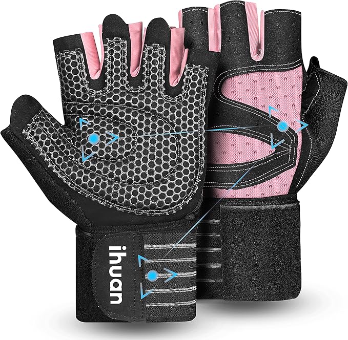 ihuan Ventilated Weight Lifting Gym Workout Gloves with Wrist Wrap Support for Men & Women, Full Palm Protection, for Weightlifting, Training, Fitness, Hanging, Pull ups-FlexoryFit
