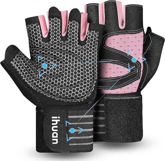 ihuan Ventilated Weight Lifting Gym Workout Gloves with Wrist Wrap Support for Men & Women, Full Palm Protection, for Weightlifting, Training, Fitness, Hanging, Pull ups-FlexoryFit