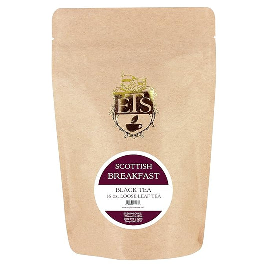 Scottish Breakfast Tea - Loose Leaf Black Tea | Bold & Malty Highland Blend with Assam & Keemun | Enjoy Hot or Iced with Milk | 4oz Resealable Pouch
