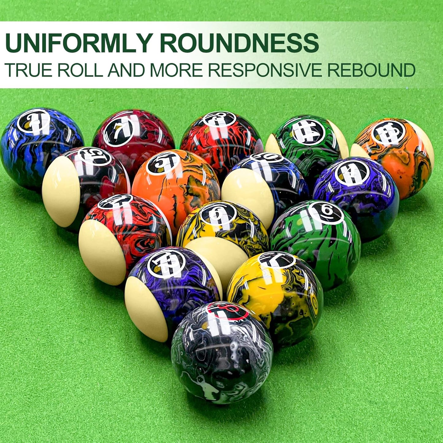 Billiard Balls Set Pool Table Balls Marble-Swirl Style 16 Ball Set