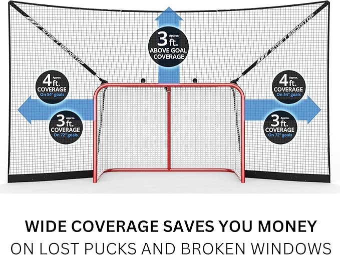 SmartBackstop for Hockey, Practice Smart®. Attaches Directly to Goal & Folds Away When not in use, 3 ft of Durable net Coverage on All Sides, fits All Regulation Hockey Goals