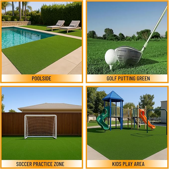 Ottomanson Artificial Turf Golf Hitting Mat 6'6" x 14' Indoor/Outdoor Waterproof Synthetic Fake Grass for Putting Practice Baseball Football Sports Gym Backyard, Custom Size 2' up to 30'