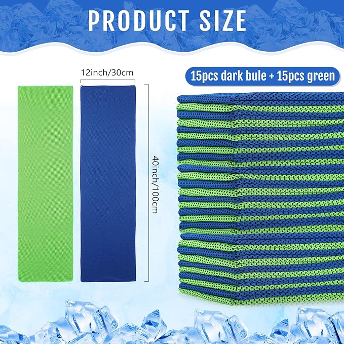 Hosuly 30 Pack Cooling Towels, 40"x12" Ice Breathable Soft Chilly Sweat Rag Microfiber Workout Rags for Gym Cooling Towels for Neck and Face for Yoga Golf Sport Running-FlexoryFit