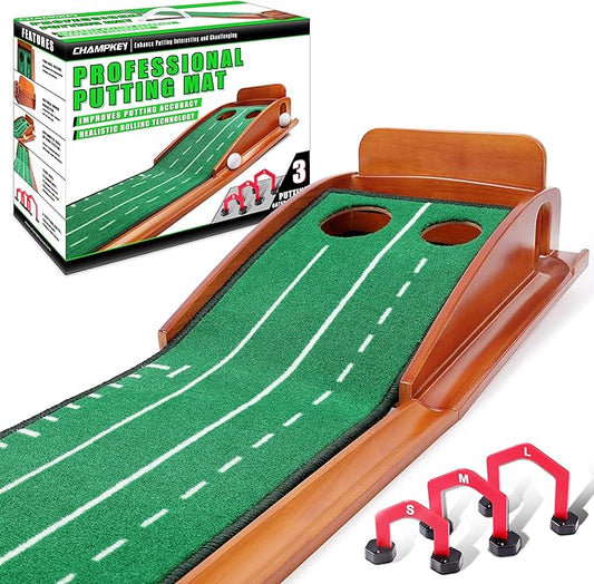 CHAMPKEY Dual-Hole Golf Putting Green Indoor with 3 Golf Putting Gates - Improves Putting Accuracy and Skill Levels Golf Putting Mat - Ideal for Indoor and Outdoor Training