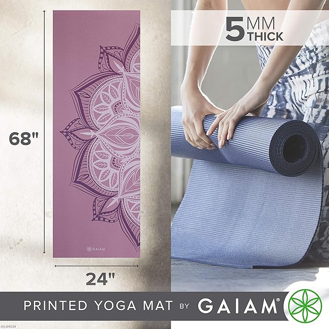 Gaiam Yoga Mat - Premium 5mm Print Thick Non Slip Exercise & Fitness Mat for All Types of Yoga, Pilates & Floor Workouts (68" x 24" x 5mm)-FlexoryFit