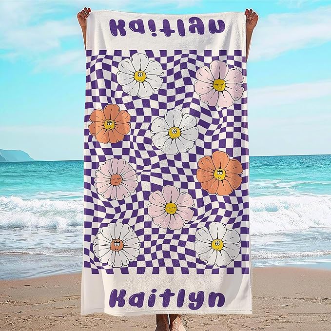 JML Personalized Beach Towel with Name, Custom Flower Beach Towel, Customized Microfiber Pool Towel, Quick Dry & Absorbent Swim Towel for Adult,Anniversary, Birthday, Summer Holiday,Vacation-FlexoryFit