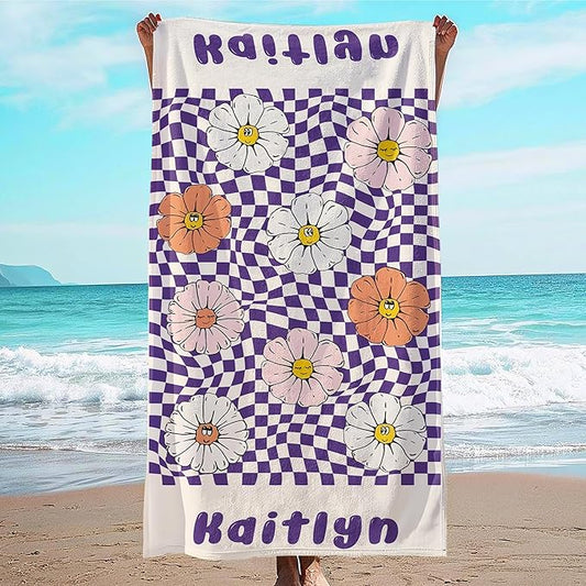 JML Personalized Beach Towel with Name, Custom Flower Beach Towel, Customized Microfiber Pool Towel, Quick Dry & Absorbent Swim Towel for Adult,Anniversary, Birthday, Summer Holiday,Vacation-FlexoryFit