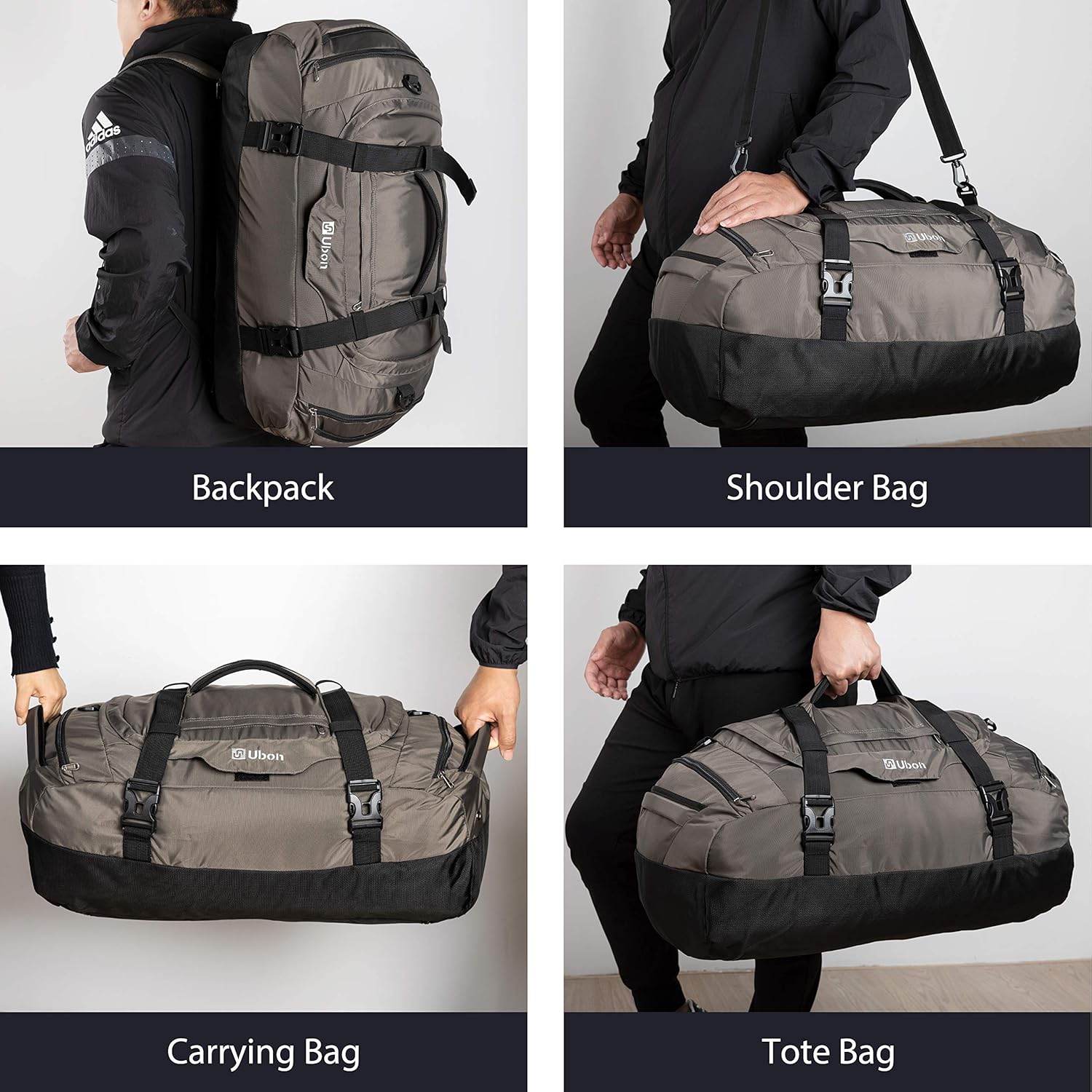Ubon Large Duffel Bag Weekender Bags with Shoe Compartments 4-Way Sports Gym Backpack with Padded Straps Camping Traveling Duffle Bag
