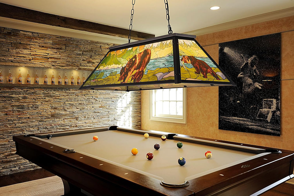 Wellmet Tiffany Pool Table Light, Billiards Chandelier Pendant Light, 4-Lights Rustic Pendant Light, for Kitchen Island, Snooker Table, Party Men's Cave, Game Room