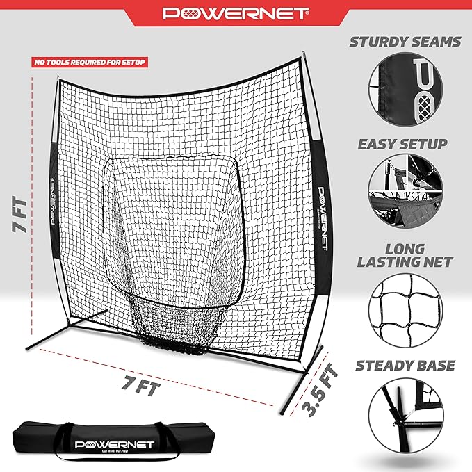 PowerNet Baseball Softball Practice Net 7x7 with Baseball Accessories for Practice Pitching, Batting & Fielding, Ball Caddy, Weighted Baseballs, Tee