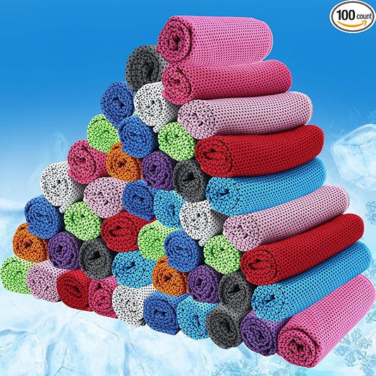 BBTO 100 Pack Cooling Towel - Microfiber Cold Sports Sweat Rags Neck & Face Breathable Ice Chilly Towel for Gym Yoga Golf Workout Beach Accessories-FlexoryFit