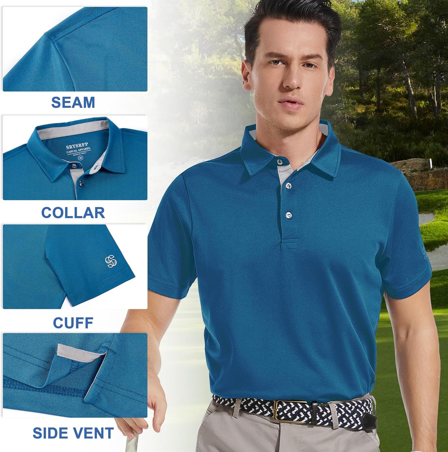 Mens Golf Shirt Short Sleeve Moisture Wicking Dry Fit Performance Solid Casual Pique Collared Golf Polo Shirts for Men