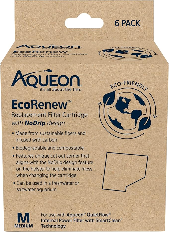 Aqueon Genuine Aquarium Fish Tank EcoRenew Filter Cartridge, Medium 6 Pack