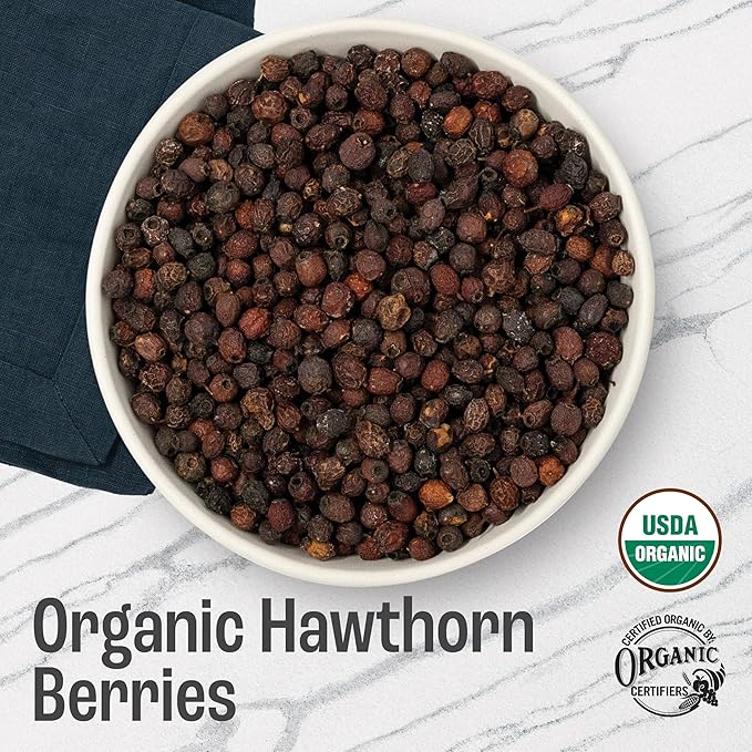J Mac Botanicals, Organic Dried Hawthorn Berries Whole (16 oz) Hawthorn berry from Eastern Europe, certified Organic hawthorn berry tea, Hawthorne berries bulk resealable bag, Dried Hawthorn berries-FlexoryFit