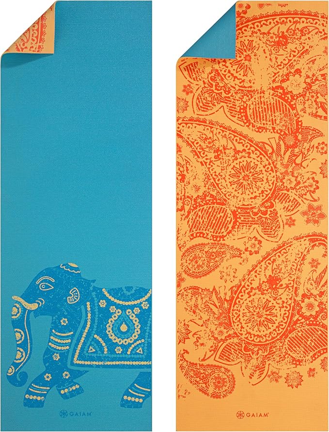 Gaiam Yoga Mat - Premium 6mm Print Reversible Extra Thick Non Slip Exercise & Fitness Mat for All Types of Yoga, Pilates & Floor Workouts (68" x 24" x 6mm Thick)-FlexoryFit