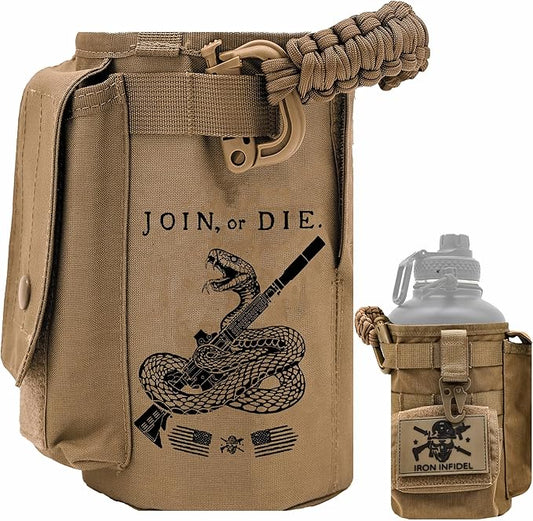 Iron InfideI Battle Bottle Sleeve - 64 oz and 32 oz Water Bottle Sleeve Only for Half Gallon 1L Steel Water Bottle | Rugged Cover with Molle for Versatile Design with Storage for Phone, Wallet & Keys-FlexoryFit