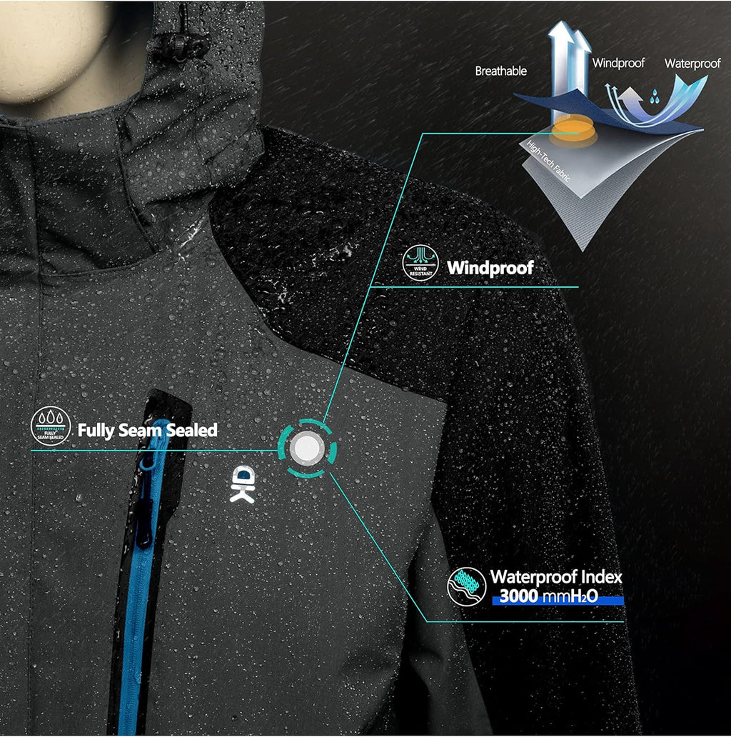 Little Donkey Andy Men's Waterproof Rain Jacket Outdoor Lightweight Hooded Raincoat for Hiking Golf Travel Fishing