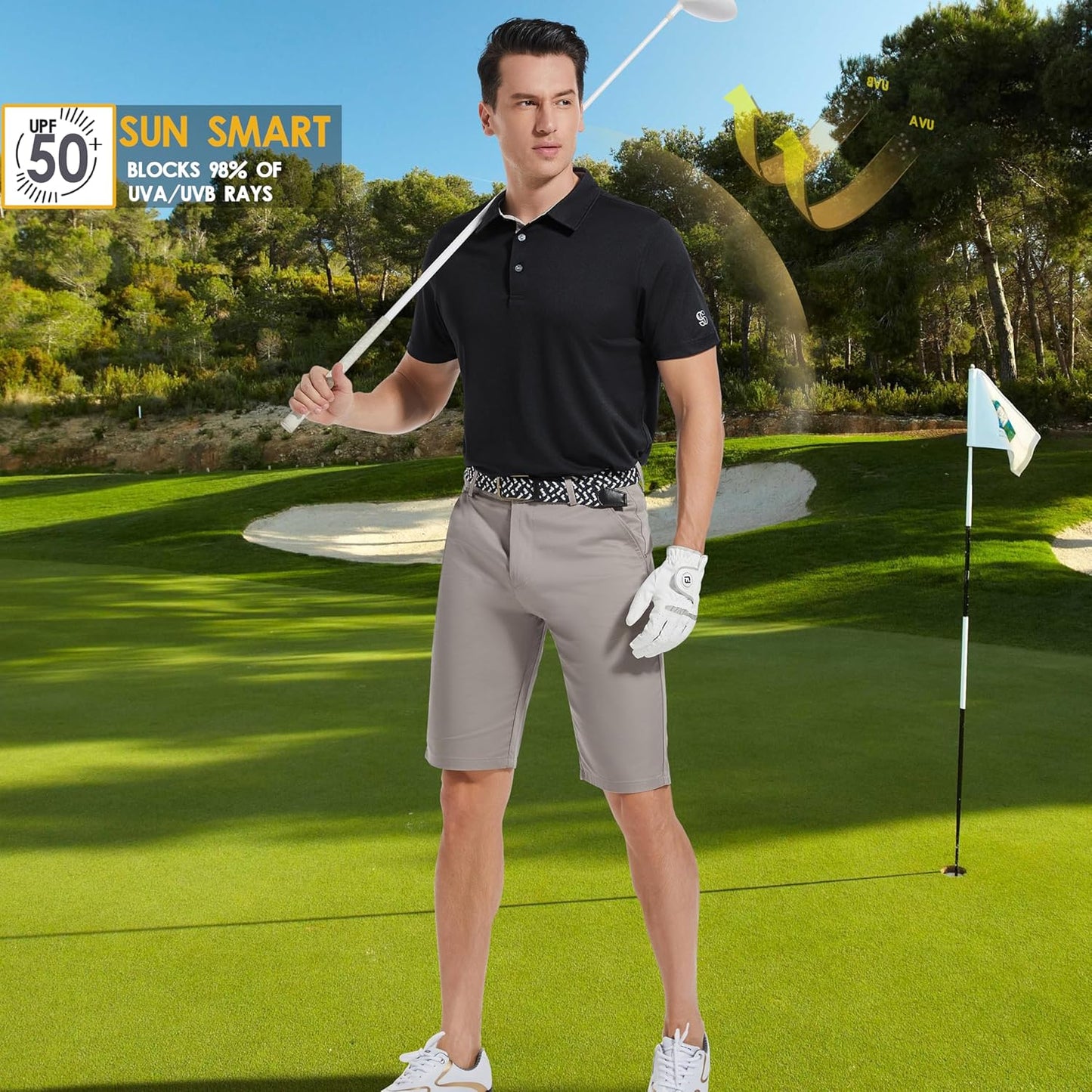 Mens Golf Shirt Short Sleeve Moisture Wicking Dry Fit Performance Solid Casual Pique Collared Golf Polo Shirts for Men