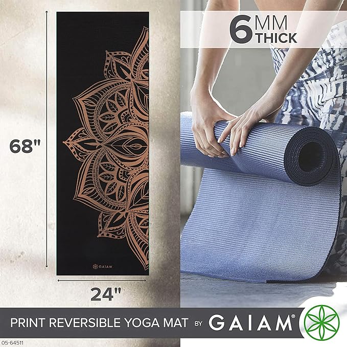 Gaiam Yoga Mat - Premium 6mm Print Reversible Extra Thick Non Slip Exercise & Fitness Mat for All Types of Yoga, Pilates & Floor Workouts (68" x 24" x 6mm Thick)-FlexoryFit