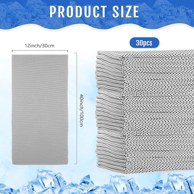 Hosuly 30 Pack Cooling Towels, 40"x12" Ice Breathable Soft Chilly Sweat Rag Microfiber Workout Rags for Gym Cooling Towels for Neck and Face for Yoga Golf Sport Running-FlexoryFit