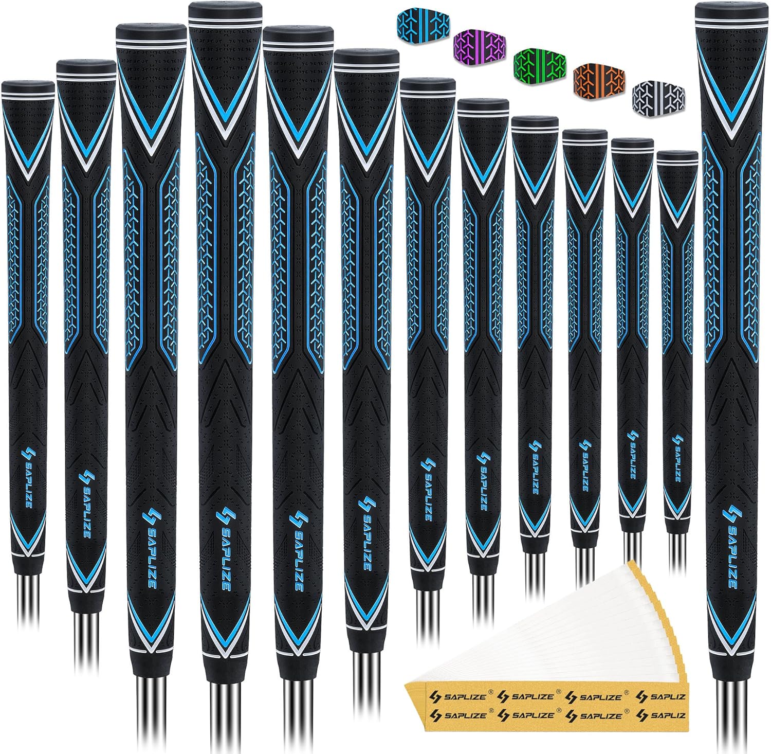 SAPLIZE High-performance Rubber Golf Grips 13 Pack, High Shock Absorption, Non-slip, Choose from 13 Grips with 15 Tapes or Full Regripping Kit, Available in Standard/Mid/Jumbo Sizes, CC10 Series