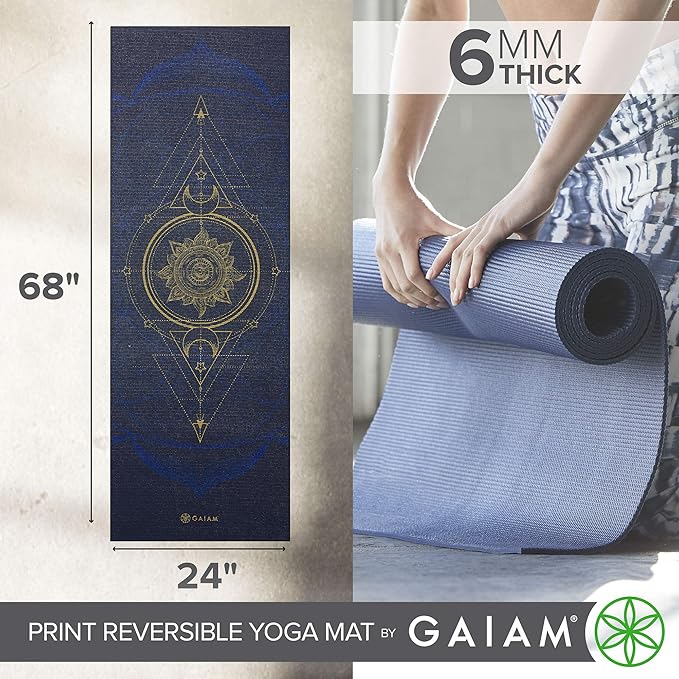 Gaiam Yoga Mat - Premium 6mm Print Reversible Extra Thick Non Slip Exercise & Fitness Mat for All Types of Yoga, Pilates & Floor Workouts (68" x 24" x 6mm Thick)-FlexoryFit