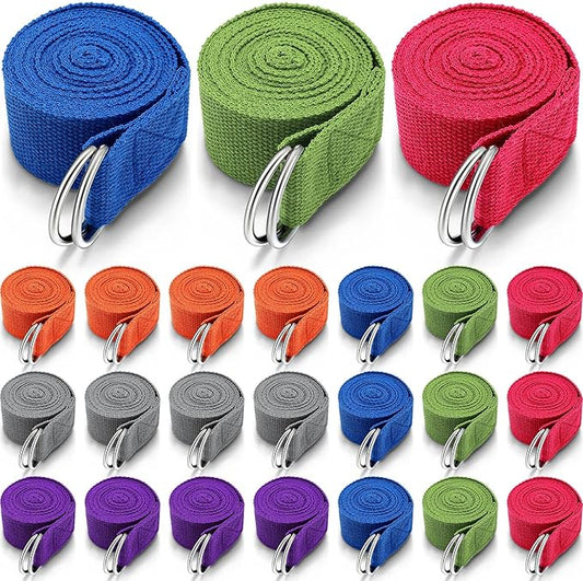 Leyndo 24 Pieces Yoga Strap Stretching Pilates Exercise Adjustable Straps 6 ft Non Elastic Yoga Belt with Adjustable D Ring Buckle for Pilates Gym Workouts Fitness-FlexoryFit