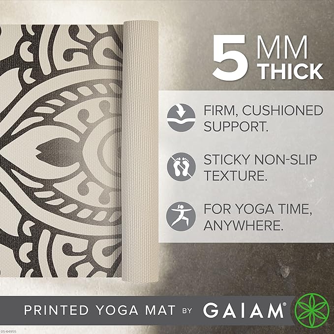 Gaiam Yoga Mat - Premium 5mm Print Thick Non Slip Exercise & Fitness Mat for All Types of Yoga, Pilates & Floor Workouts (68" x 24" x 5mm)-FlexoryFit