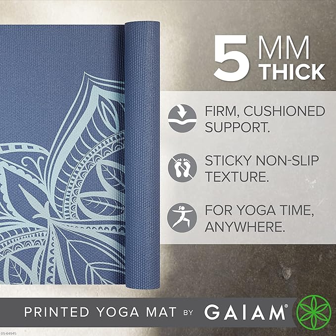 Gaiam Yoga Mat - Premium 5mm Print Thick Non Slip Exercise & Fitness Mat for All Types of Yoga, Pilates & Floor Workouts (68" x 24" x 5mm)-FlexoryFit