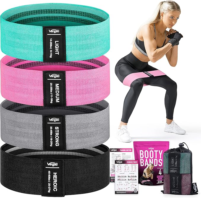 Resistance Bands for Working Out with Workout Bands Guide. 4 Booty Bands for Women Men Fabric Elastic Bands for Exercise Bands Resistance Bands for Legs Bands for Working Out Hip Thigh Glute Bands Set-FlexoryFit