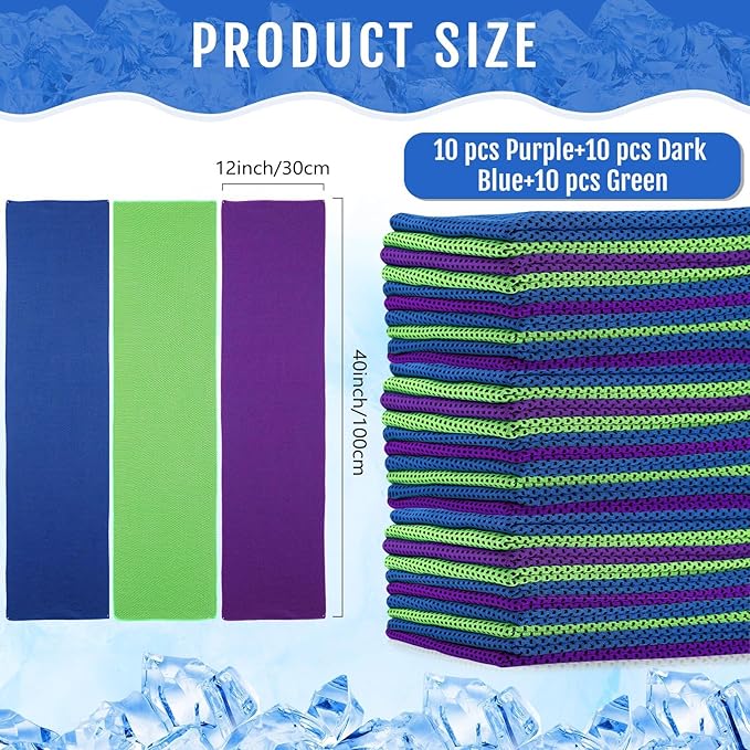 Hosuly 30 Pack Cooling Towels, 40"x12" Ice Breathable Soft Chilly Sweat Rag Microfiber Workout Rags for Gym Cooling Towels for Neck and Face for Yoga Golf Sport Running-FlexoryFit
