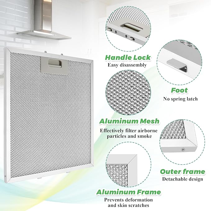 Updated W10169961A Range Hood Filter Replacement (3PCS) by Techecook, 5-Layer Aluminum Mesh Hood Grease Filter 10.5 x 12 Inch Fit for Whirlpool, Kitchen Aid, Jenn-Air Range Hoods