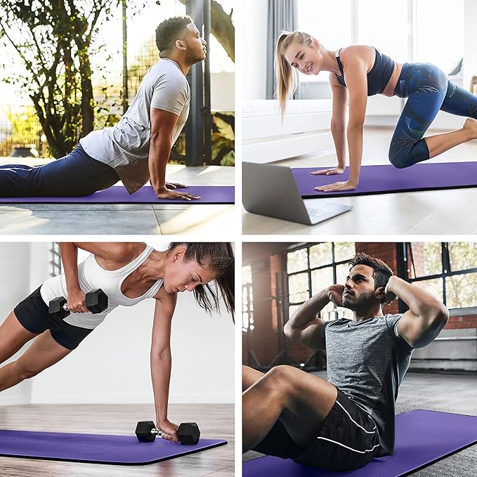 MICRODRY Deluxe Fitness Exercise Yoga Mat for Home & Gym, Extra Thick for High Impact Training, Multi Layered Skid Resistant Surface, Odor Neutralizing with Carrying Strap-FlexoryFit
