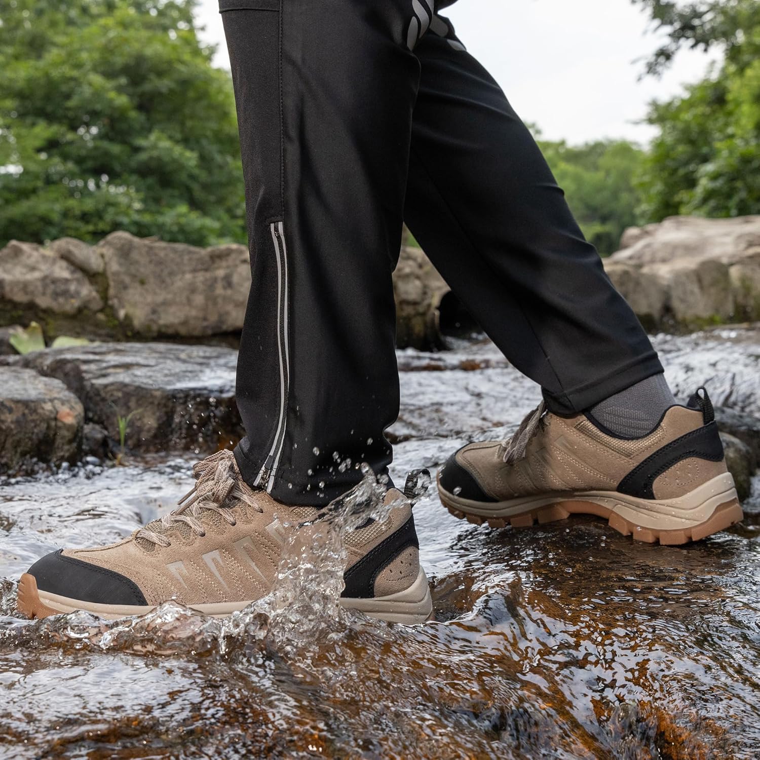OL OUTJET LEGEND Men's Waterproof Hiking Shoes Leather Comfortable Lightweight Anti-Slip Outdoor Walking Work Sneakers