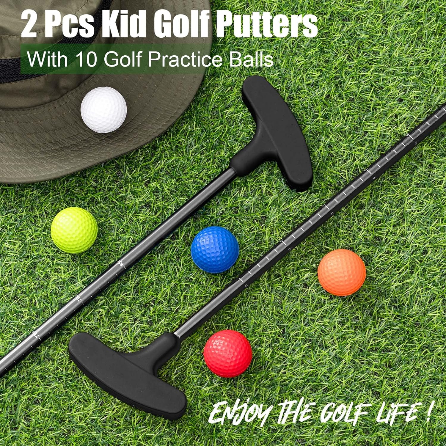 Lenwen 2 Pcs Golf Putter for Men Women Adjustable Length Two Way Putter Right or Left Handed Golfers Mini Golf Club with Practice Balls for Adults