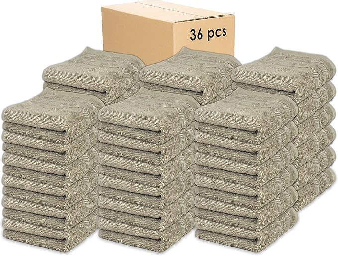 Kaufman - Premium Hand Towels Set for Bathroom, Spa, Gym, and Face Towel 100% Cotton Ring Spun, Ultra Soft Feel and Highly Absorbent Towels (Linen, 36-PK)-FlexoryFit