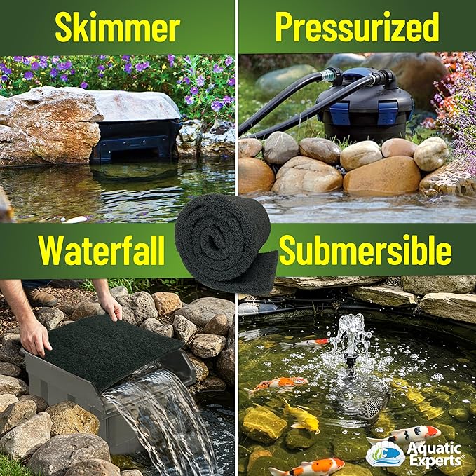 Aquatic Experts Classic Koi Pond Filter Pad COARSE – Bulk Roll Pond Filter Media, Rigid Ultra-Durable Latex Coated Fish Pond Filter Material US (18" x 72", Coarse (Black))