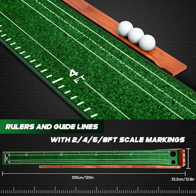 Putting Green Indoor and Outdoor, Golf Putting Mat with Auto Ball Return, Wrinkle-Free & Simulates Real Golf Putting Green - Putting Practice Mat for Office Home, Golf Gifts for Men, Dual-Hole