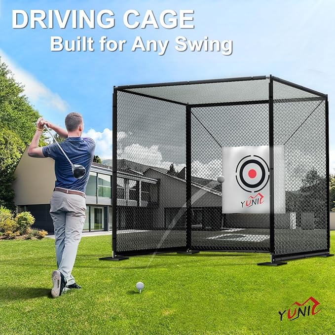 YUNIC Golf Driving Cage with Metal Frame - Choose Standard Hitting Target or Simulator Impact Screen